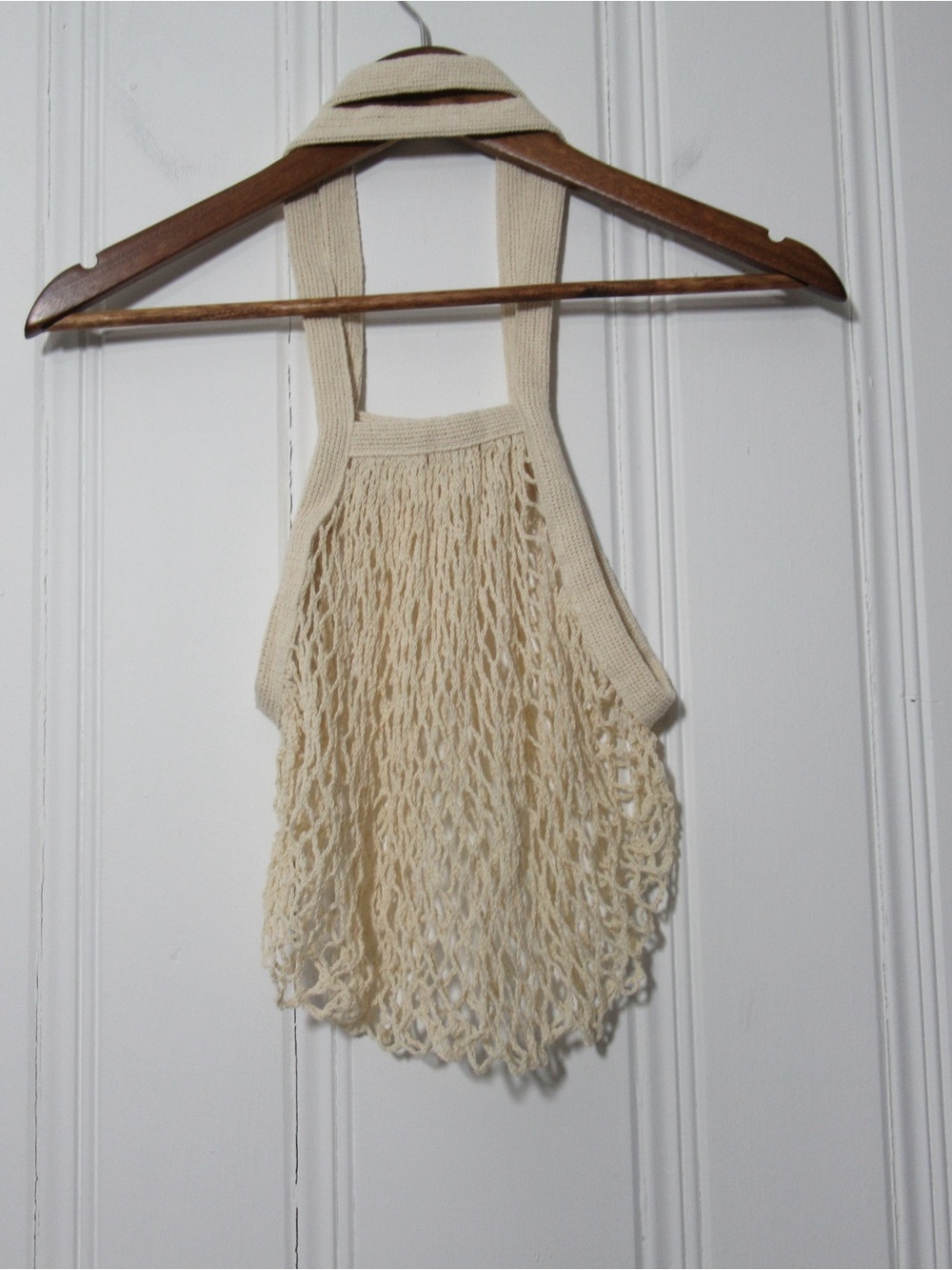 Beige Crochet Net Bag Market Tote Bag - Picture 6 of 6